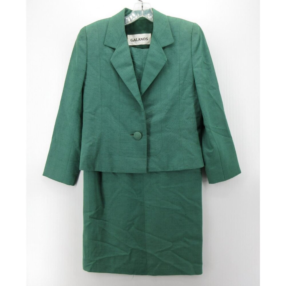 VINTAGE Galanos Dress Suit Small Bergdorf Goodman Silk Shantung Crop 80s *